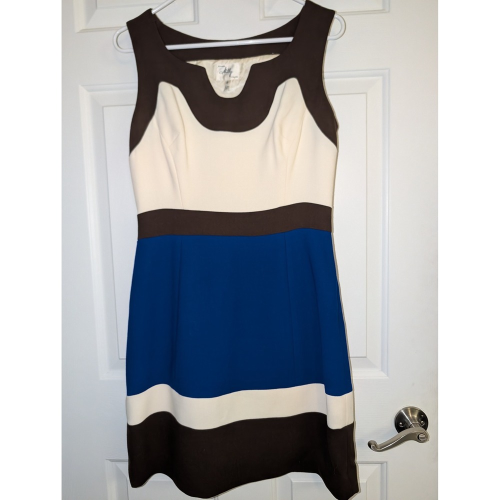 Milly New York Mod Colorblock Dress Size 6 60s Retro Blue Brown Ivory